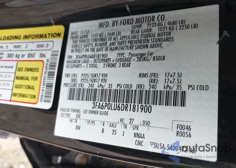 2013 Ford Fusion Hybrid Se from USA, damaged, VIN 3FA6P0LU6DR181900